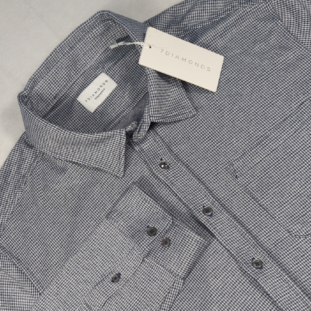 NEW 7 Diamonds Generation Knit Shirt Long Sleeve Button-up Mens Size XL Blue